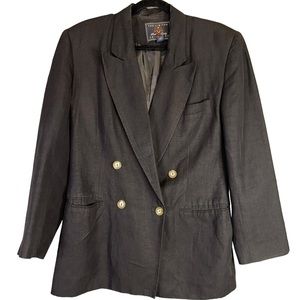 Vintage Limited Linen Blend Black Women's Medium Double Breasted Blazer